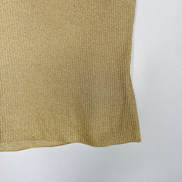 St John Small S Short Sleeve Ribbed Metallic Gold Sweater Crew Neck Womens - Picture 4 of 6